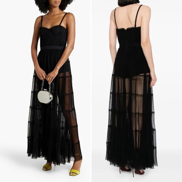 NWT Alice + Olivia Deena Pleated Maxi Dress with Hot Pants‎ Size 2 Black - Picture 12 of 16